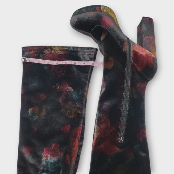 Madden Girl Groupie Black Floral Velvet Over The Knee Platform Heel Boot Size 9 - Picture 8 of 13